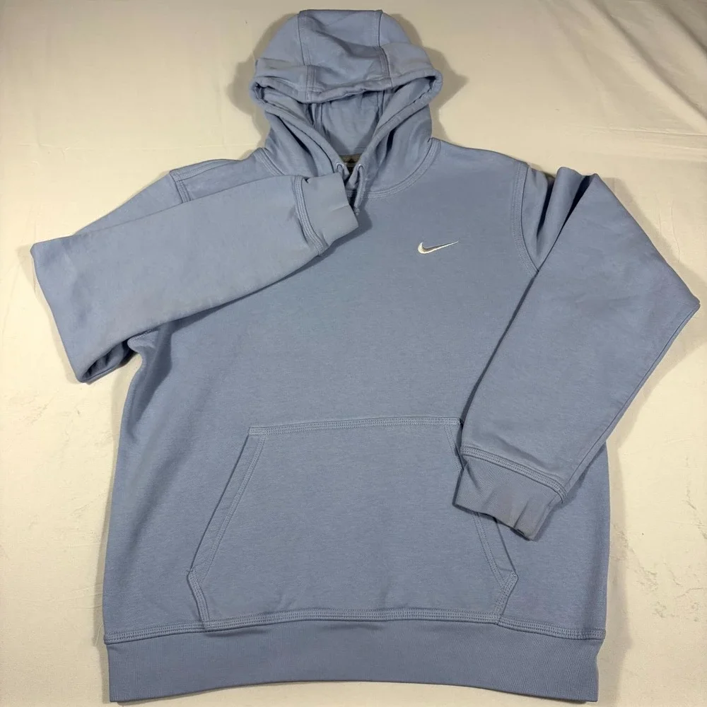 Nike Hoodie Mens L Blue Fleece Lined Embroidered Swoosh Logo Drawstring Pullover
